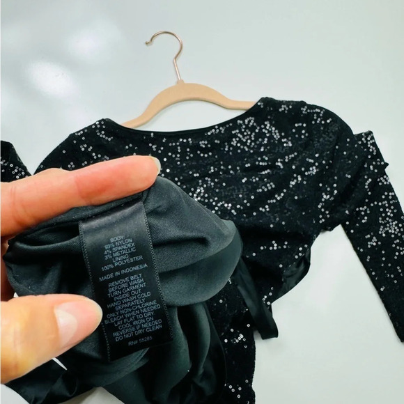 Express Long Sleeve Sequin Mini Dress with‎ Removable Satin Sash Size XS - Picture 9 of 11